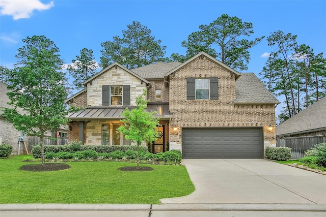 156 Gray Pine Grove Way, Conroe, TX 77318 - view of front of house with driveway, an attached garage, brick siding, and roof with shingles