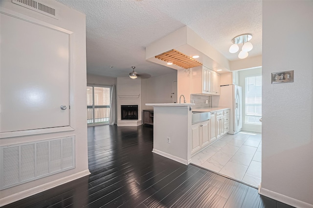 1900 Bay Area Blvd Unit 184, Houston, TX 77058 - kitchen with baseboards, open floor plan, light countertops, a large fireplace, and a peninsula