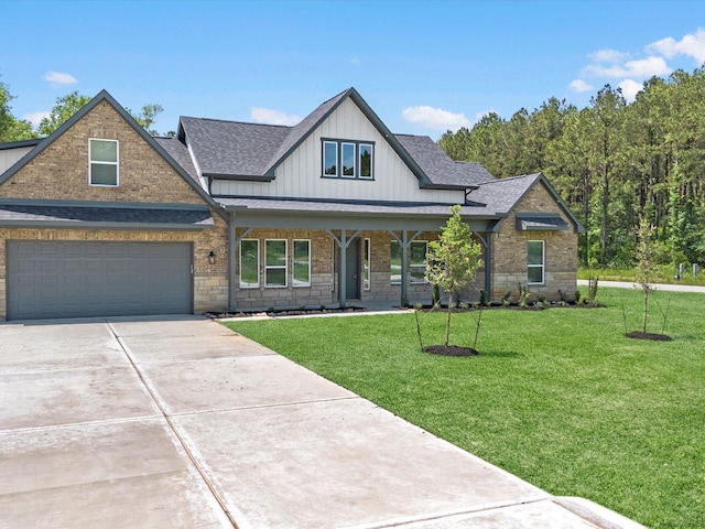 1462 Rd 66114, Dayton, TX 77535 - view of front facade with a shingled roof, board and batten siding, concrete driveway, and a front lawn