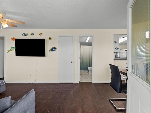 1134 Canal Dr, Surfside Beach, TX 77541 - office with a ceiling fan and wood finished floors