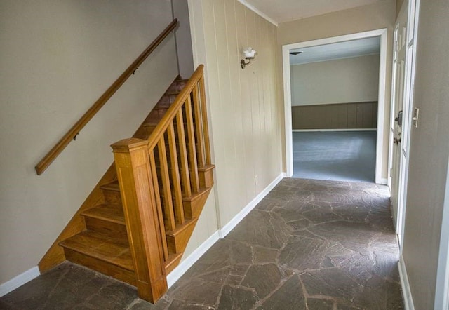 524 Oak Dr, Lake Jackson, TX 77566 - staircase with stone flooring and baseboards