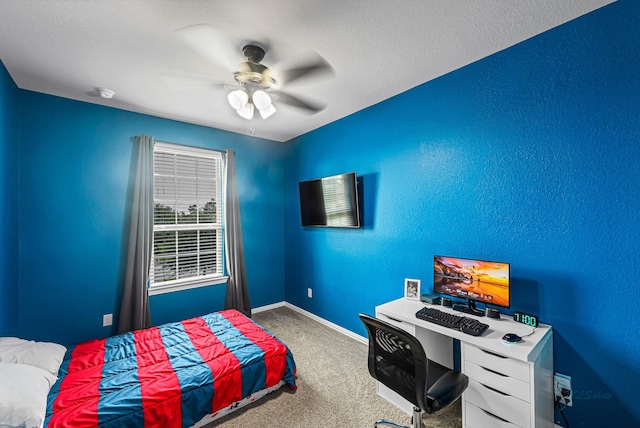 4302 Stoney Heights Ct, Spring, TX 77388 - bedroom featuring carpet floors, baseboards, ceiling fan, and an office area