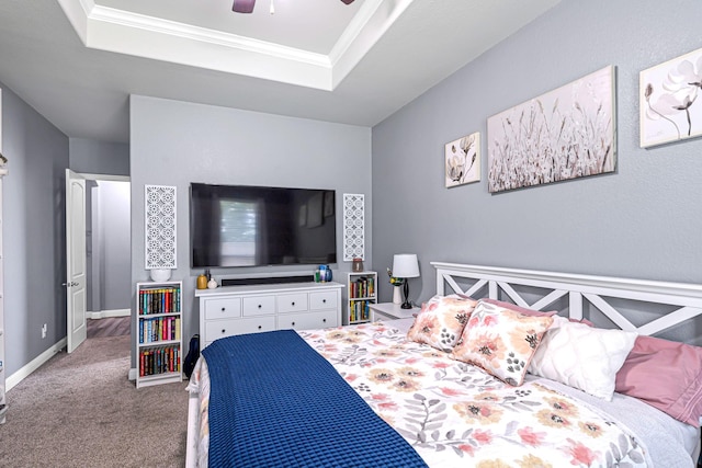 4302 Stoney Heights Ct, Spring, TX 77388 - bedroom featuring a raised ceiling, carpet, crown molding, and ceiling fan
