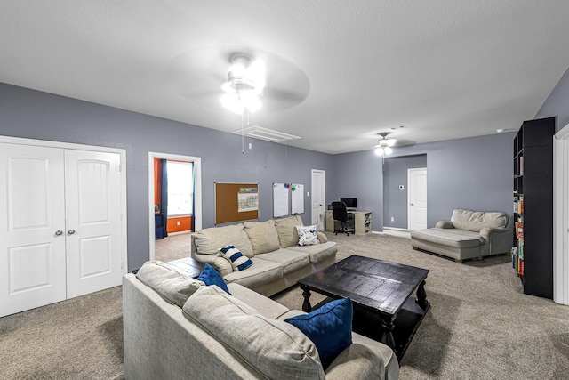 4302 Stoney Heights Ct, Spring, TX 77388 - living area with attic access, carpet floors, and a ceiling fan