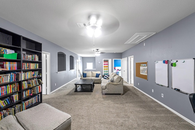 4302 Stoney Heights Ct, Spring, TX 77388 - living area featuring attic access, ceiling fan, carpet, and baseboards