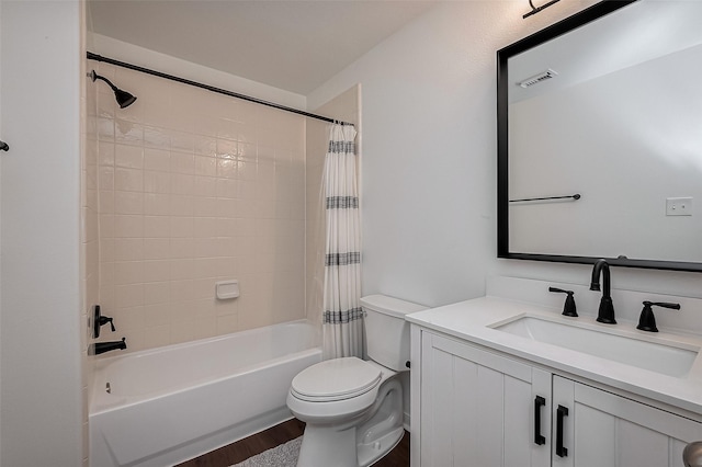 18314 Madisons Crossing Ln, Tomball, TX 77375 - full bath with toilet, wood finished floors, shower / bathtub combination with curtain, and vanity