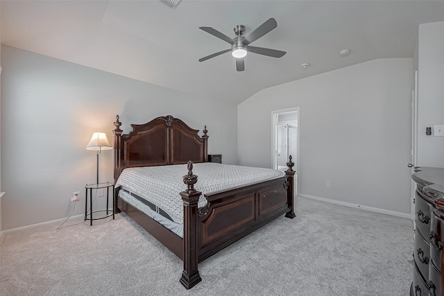18314 Madisons Crossing Ln, Tomball, TX 77375 - bedroom with vaulted ceiling, light colored carpet, baseboards, and a ceiling fan
