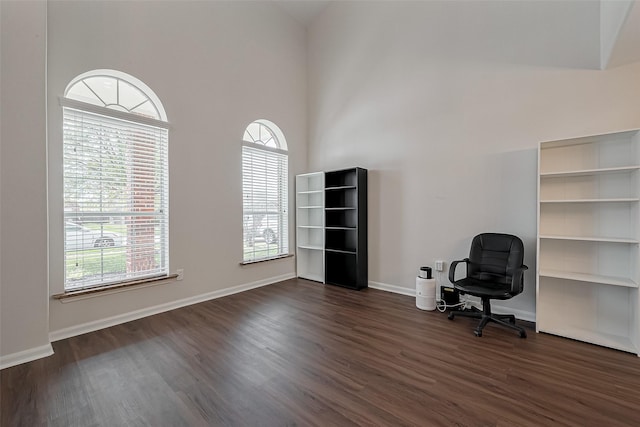 18314 Madisons Crossing Ln, Tomball, TX 77375 - unfurnished office featuring dark wood-type flooring, plenty of natural light, and baseboards