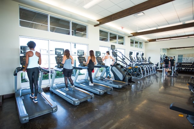 2715 Chestnut Oak Cir, Brookshire, TX 77494 - workout area with beamed ceiling