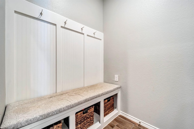 211 Clementine Ct, Montgomery, TX 77316 - mudroom featuring dark wood-style floors and baseboards