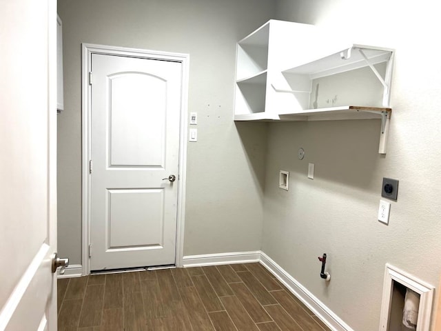 4923 Lacebark Pine Trl, Rosenberg, TX 77471 - laundry room with gas dryer hookup, baseboards, wood tiled floors, and washer hookup