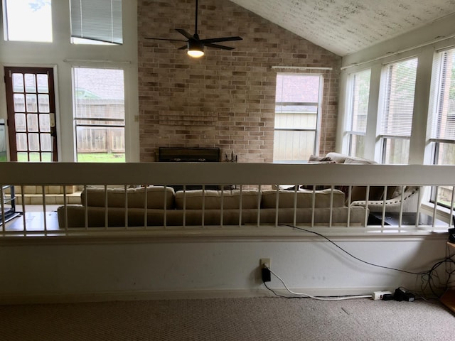 1903 Barons Gln, Sugar Land, TX 77478 - detailed view of brick wall, a fireplace, and ceiling fan