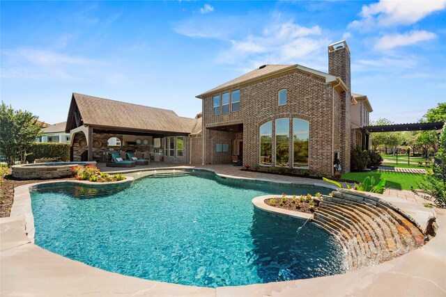 5518 Fleming Rock Ln, Fulshear, TX 77441 - outdoor pool featuring a patio and an outdoor hot tub