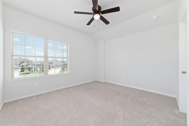 19806 Lone Paddock Cir, Tomball, TX 77377 - unfurnished room featuring light colored carpet, vaulted ceiling, baseboards, and ceiling fan