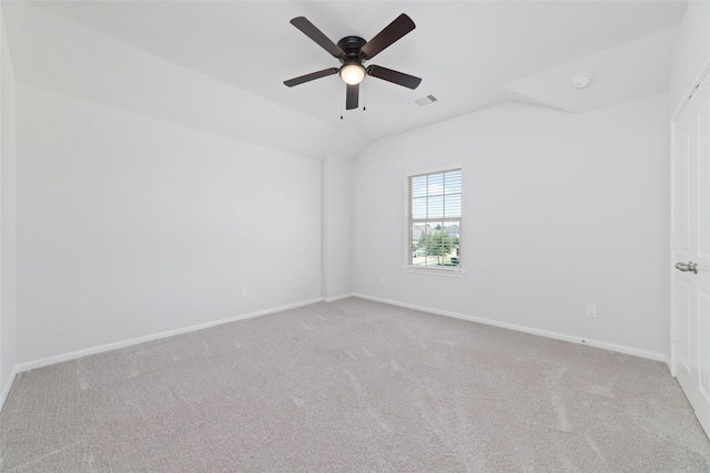 19806 Lone Paddock Cir, Tomball, TX 77377 - empty room featuring vaulted ceiling, carpet, baseboards, and a ceiling fan