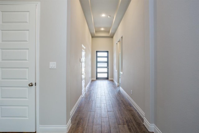 1639 Rosedale Dr, Missouri City, TX 77459 - hallway with dark wood-style floors, baseboards, and recessed lighting