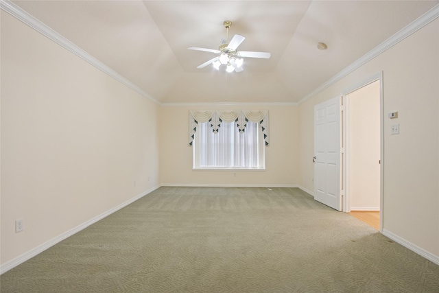 18415 Deer Crossing Dr, Humble, TX 77346 - spare room with carpet floors, ceiling fan, baseboards, crown molding, and lofted ceiling