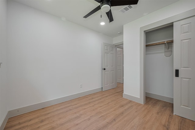 23331 Balthasar St, Spring, TX 77373 - unfurnished bedroom featuring light wood-type flooring, baseboards, a closet, recessed lighting, and ceiling fan