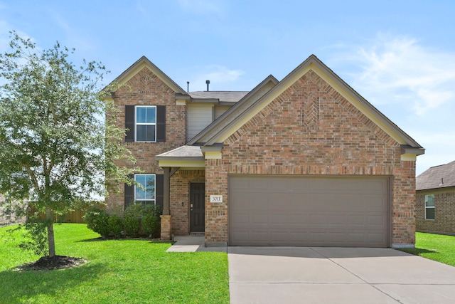 3011 Tandem Ct, Rosenberg, TX 77471 - view of front of property featuring a front yard, brick siding, concrete driveway, and a garage
