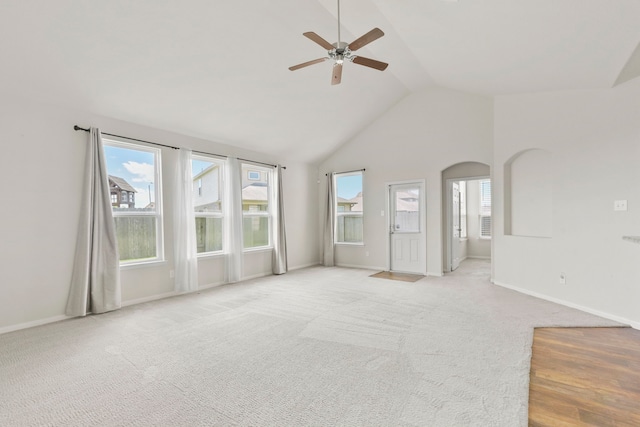 3011 Tandem Ct, Rosenberg, TX 77471 - unfurnished room featuring a ceiling fan, healthy amount of natural light, baseboards, and high vaulted ceiling