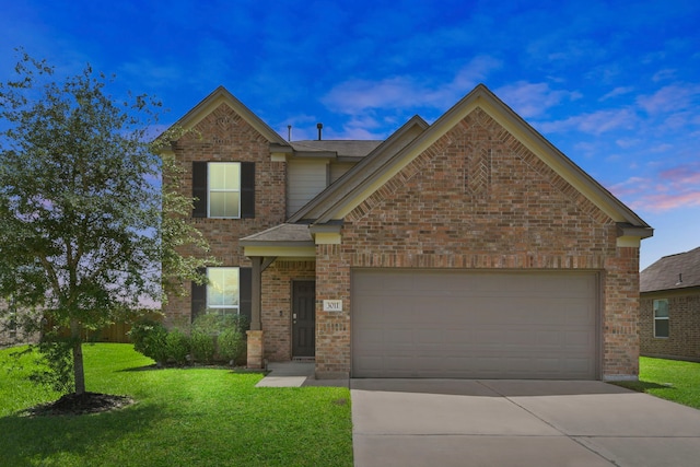 3011 Tandem Ct, Rosenberg, TX 77471 - traditional-style home with a front lawn, brick siding, concrete driveway, and an attached garage