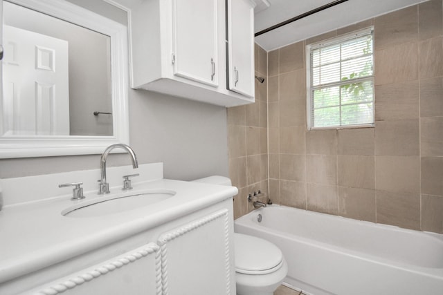 full bath featuring toilet,  shower combination, and vanity