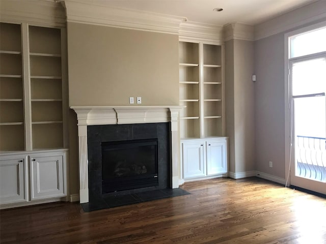 1428 Wichita St, Houston, TX 77004 - unfurnished living room featuring wood finished floors, a fireplace, baseboards, and crown molding