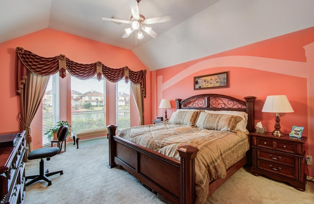 11939 Galentine Pt, Cypress, TX 77429 - bedroom with light carpet, lofted ceiling, and a ceiling fan