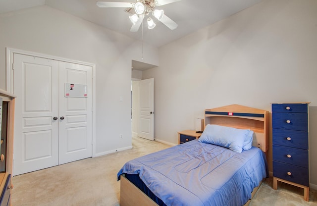 11939 Galentine Pt, Cypress, TX 77429 - bedroom with lofted ceiling, carpet floors, ceiling fan, a closet, and baseboards
