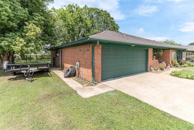 1448 Camellia Dr, Sweeny, TX 77480 - view of property exterior with a garage, brick siding, driveway, and a lawn