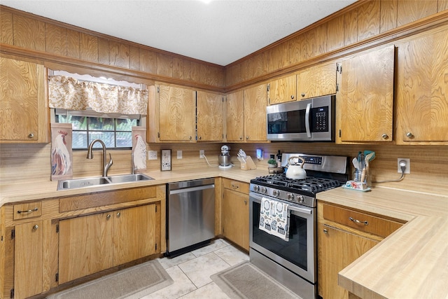 1448 Camellia Dr, Sweeny, TX 77480 - kitchen featuring appliances with stainless steel finishes, a sink, light countertops, and backsplash