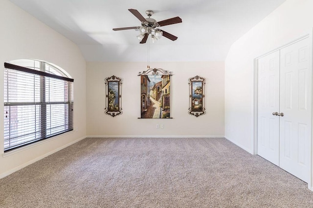 13907 Falling Rain Ct, Cypress, TX 77429 - carpeted spare room with lofted ceiling, ceiling fan, and baseboards
