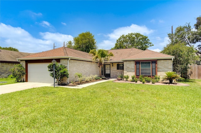 507 Rolling Mill Dr, Sugar Land, TX 77498 - ranch-style house with an attached garage, driveway, a shingled roof, and brick siding