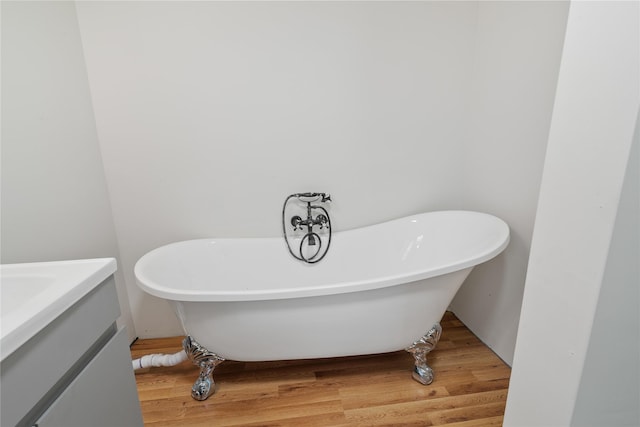 1619 Fm 517th Rd E, San Leon, TX 77539 - full bathroom featuring vanity, a freestanding tub, and wood finished floors