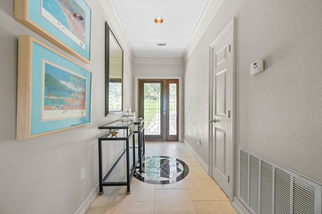 180 Hummel Ln, Coldspring, TX 77331 - doorway to outside with tile patterned floors, ornamental molding, and baseboards