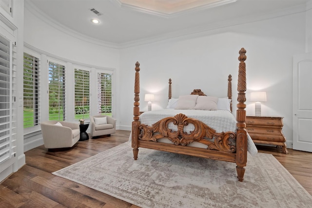 3706 Skyoak Ct, Spring, TX 77386 - bedroom featuring ornamental molding, wood finished floors, and recessed lighting