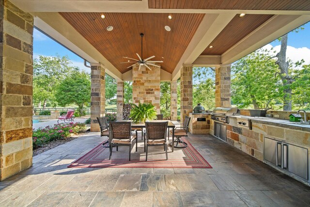 7527 Foster Island Dr, Richmond, TX 77406 - view of patio featuring outdoor dining space, ceiling fan, and a sink