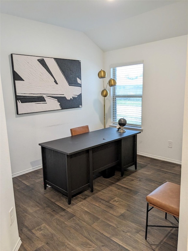 18475 Tenaha Mill Dr, New Caney, TX 77357 - office space with wood finished floors, vaulted ceiling, and baseboards