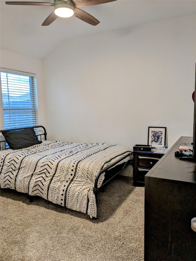 18475 Tenaha Mill Dr, New Caney, TX 77357 - carpeted bedroom with lofted ceiling and ceiling fan