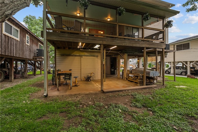 268 Seminole Dr, League City, TX 77565 - back of property with a patio area, stairway, a yard, and central AC