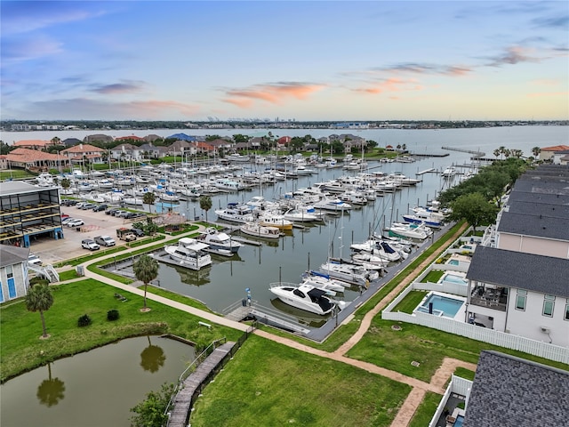 268 Seminole Dr, League City, TX 77565 - aerial view at dusk of view of marina and a water view