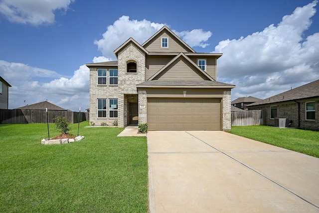 108 Shallow Creek Dr, Waller, TX 77445 - traditional-style house featuring brick siding, central AC unit, and driveway