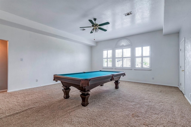 14406 Concord Grv, Houston, TX 77084 - playroom with a ceiling fan, billiards, carpet, and baseboards