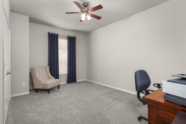 5734 Arden Way, Pasadena, TX 77505 - home office featuring ceiling fan, carpet flooring, and baseboards