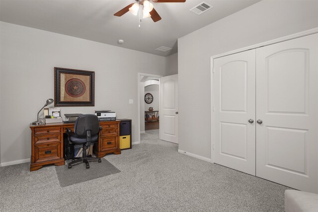 5734 Arden Way, Pasadena, TX 77505 - carpeted office with ceiling fan, arched walkways, and baseboards