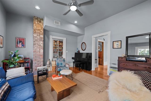 1818 Decatur St, Houston, TX 77007 - living area with a ceiling fan, wood finished floors, and recessed lighting