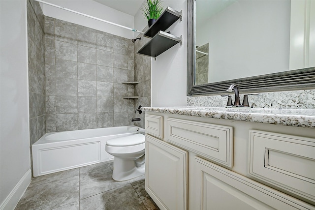6315 Asbury Brook Ct, Katy, TX 77493 - full bathroom featuring toilet, vanity, tub / shower combination, baseboards, and tile patterned flooring