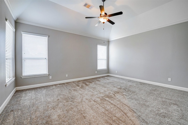 6315 Asbury Brook Ct, Katy, TX 77493 - carpeted empty room with ceiling fan, lofted ceiling, baseboards, and ornamental molding