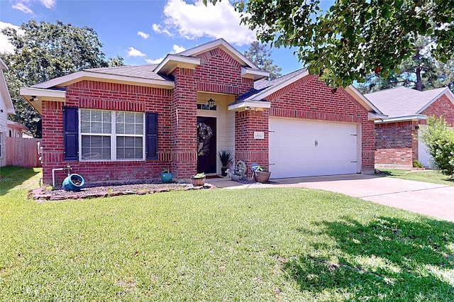 13931 Pueblo Run, Cypress, TX 77429 - view of front facade with brick siding, an attached garage, driveway, and a shingled roof