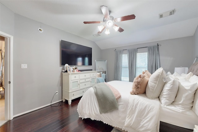13931 Pueblo Run, Cypress, TX 77429 - bedroom with dark wood finished floors, lofted ceiling, ceiling fan, and baseboards